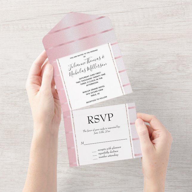 Blush Pink Ribbon Wedding All In One Invitation (Tearaway)