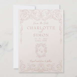 Blush Pink Rococo Save the Date Card