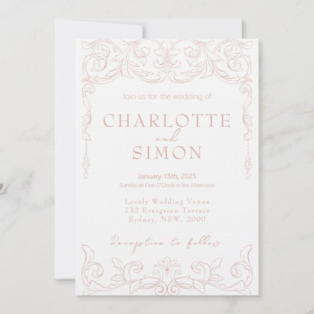 Blush Pink Rococo Theme Wedding Invitation (Front)