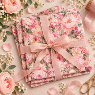 Blush Pink Romantic Bloom peony Home Décor Wrapping Paper Sheet