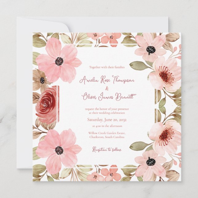 Blush Pink Romantic Floral Wedding Invitation (Front)