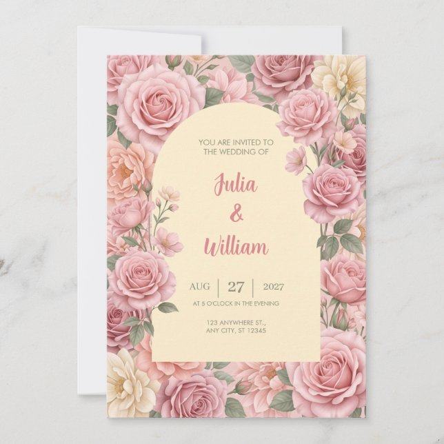 Blush Pink Romantic Floral Wedding Invitation (Front)