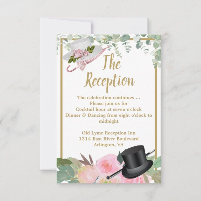 Blush Pink Romantic Floral Wedding Reception Card (Front)