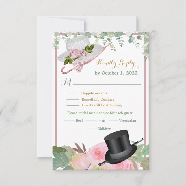 Blush Pink Romantic Floral Wedding   RSVP Card (Front)