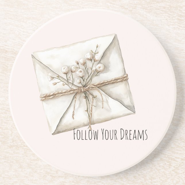Blush Pink Romantic Flowers Envelope Dreams Coaster (Front)