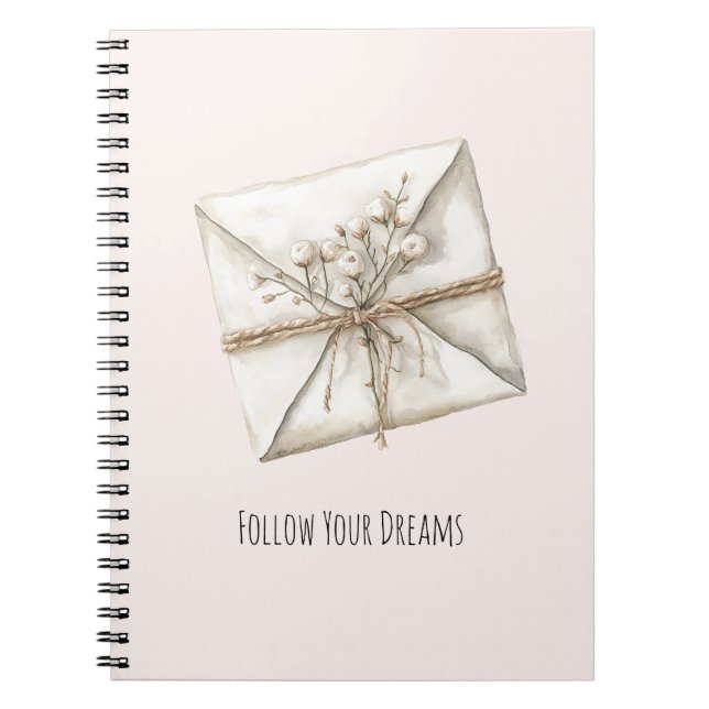 Blush Pink Romantic Flowers Envelope Dreams Notebook (Front)