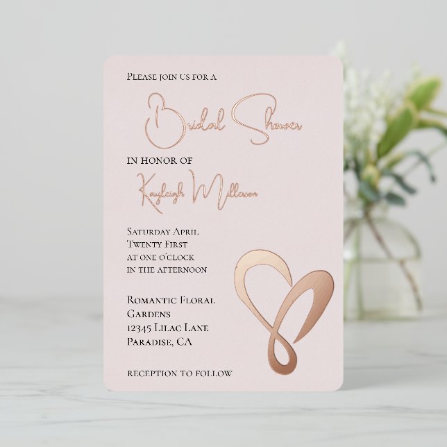Blush Pink Romantic Love Heart Bridal Shower (Standing Front)