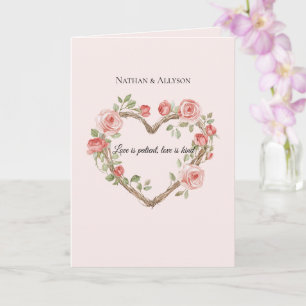 Blush Pink Romantic Red Rose Floral Heart Wedding Card
