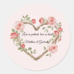 Blush Pink Romantic Red Rose Floral Heart Wedding Classic Round Sticker