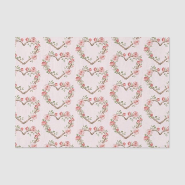 Blush Pink Romantic Red Rose Floral Heart Wedding Tissue Paper (Front)