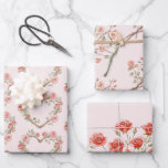 Blush Pink Romantic Red Rose Floral Heart Wedding Wrapping Paper Sheet<br><div class="desc">Blush Pink Romantic Red Rose Floral Heart wedding</div>
