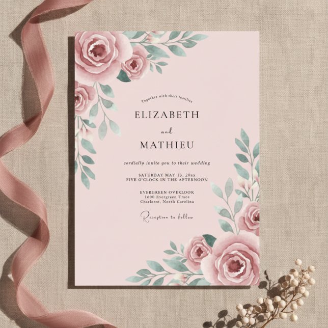 Blush Pink Romantic Rose Wedding Invitation (Creator Uploaded)