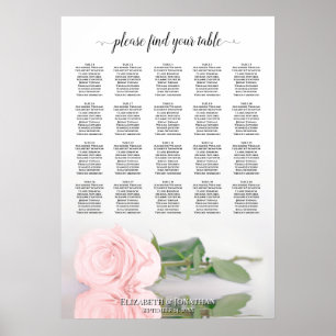 Blush Pink Rose 20 Table Wedding Seating Chart
