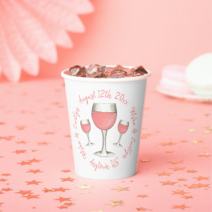 Blush Pink Rose All Day Rosé Wine Bridal Shower Paper Cups