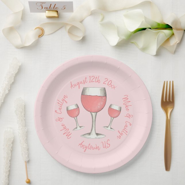 Blush Pink Rose All Day Rosé Wine Bridal Shower Paper Plate (Wedding)