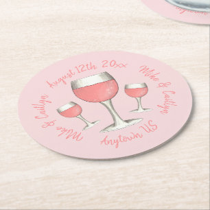 Blush Pink Rose All Day Rosé Wine Bridal Shower Round Paper Coaster