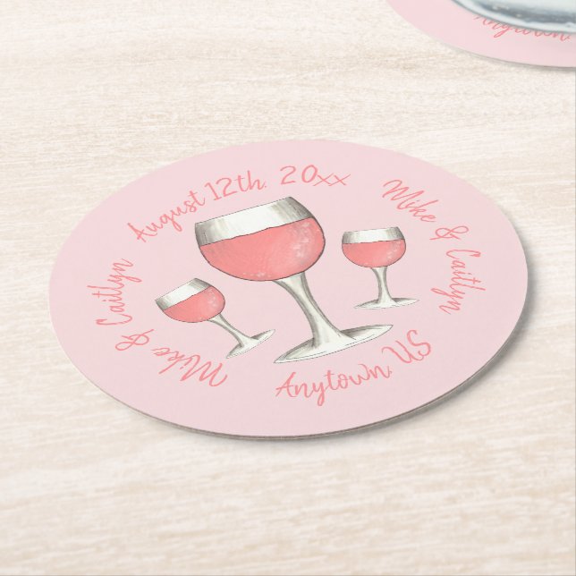 Blush Pink Rose All Day Rosé Wine Bridal Shower Round Paper Coaster (Angled)