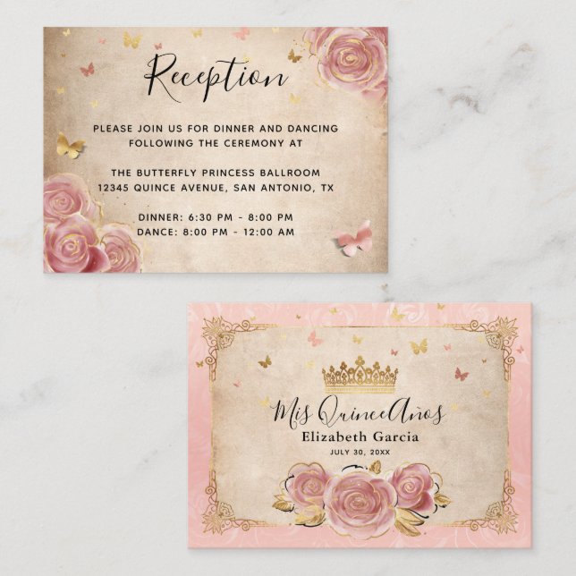 Blush Pink Rose and Gold Elegant  Enclosure Card (Front/Back)