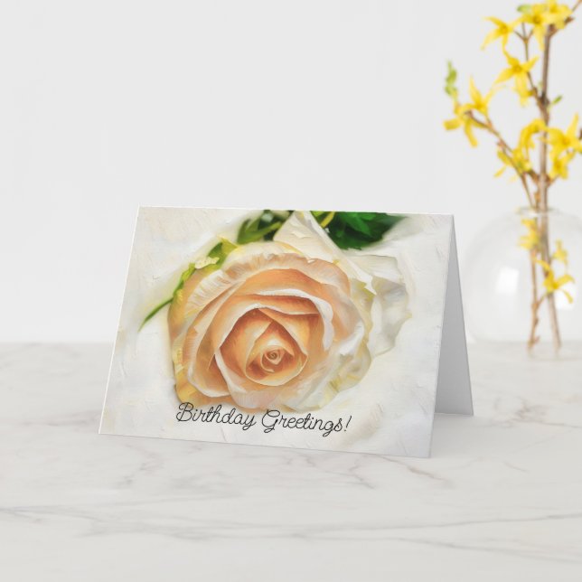 Blush Pink Rose Artsy Flower Birthday Card (Yellow Flower)