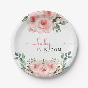Blush Pink Rose Baby in Bloom Shower Diaper Raffle Paper Plate