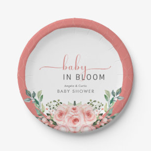 Blush Pink Rose Baby in Bloom Shower Diaper Raffle Paper Plate