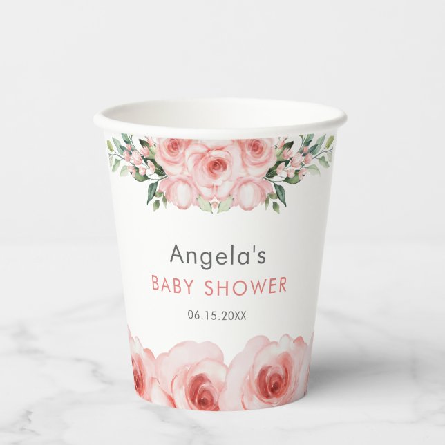 Blush Pink Rose Baby in Bloom Shower  Paper Cups (Front)