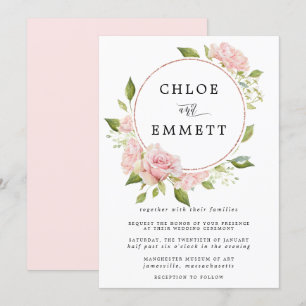 Blush Pink Rose Botanical Wreath Wedding Invitation