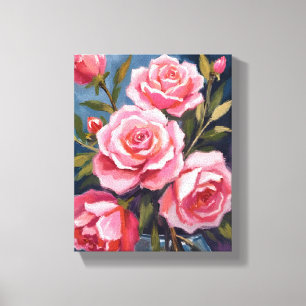 Blush Pink Rose Bouquet Painting Canvas Print
