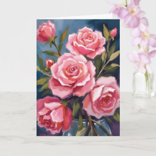 Blush Pink Rose Bouquet Painting Card