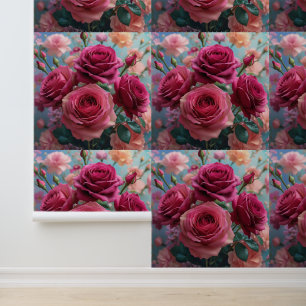 Blush Pink Rose Bouquet Peel and Stick Wallpaper