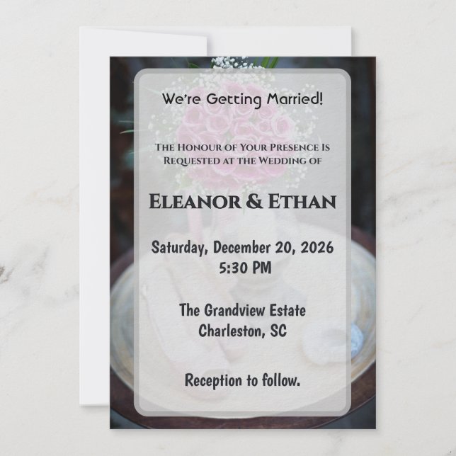 Blush Pink Rose Bouquet Rustic Wedding Invite (Front)