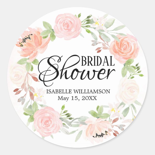 Blush Pink Rose Bridal Shower Envelope Seal (Front)