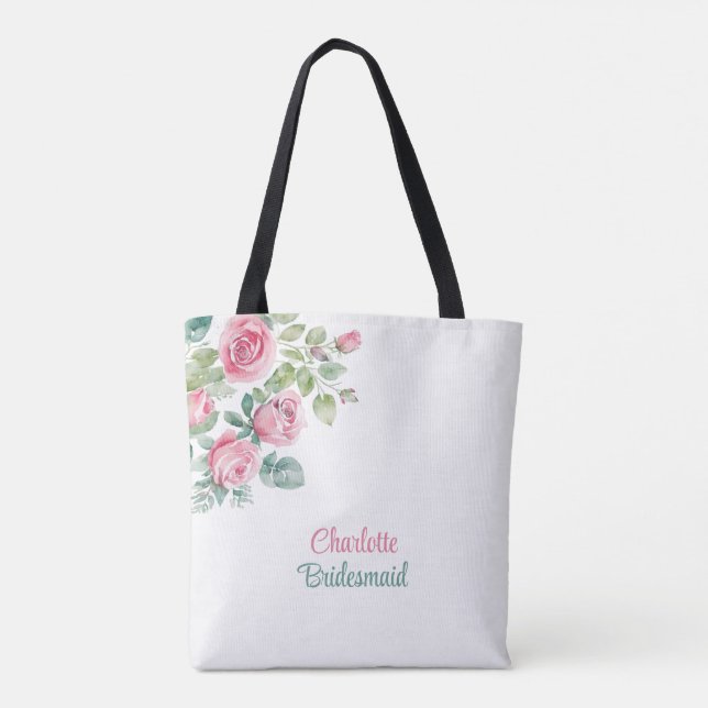 Blush Pink Rose Bridesmaid Bachelorette Floral  Tote Bag (Back)