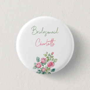 Blush Pink Rose Bridesmaid Floral bridal shower 3 Cm Round Badge