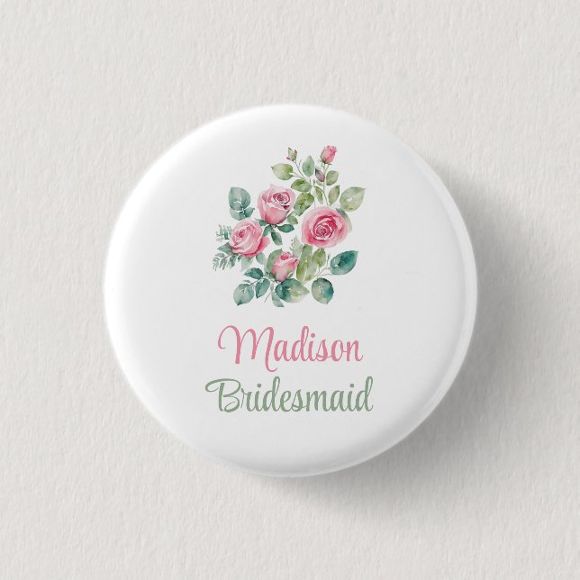 Blush Pink Rose Bridesmaid Floral Button (Front)
