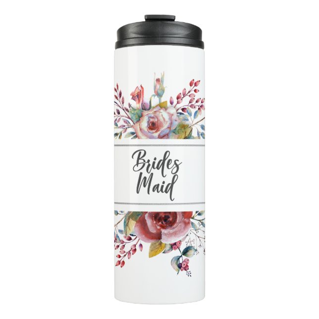 Blush Pink Rose Bridesmaid Floral Thermal Tumbler (Front)