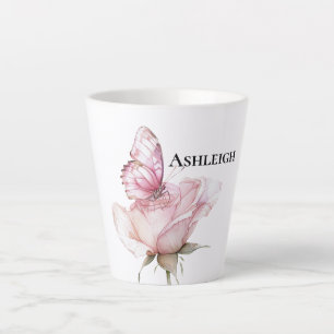 Blush Pink Rose Butterfly   Latte Mug