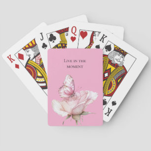 Blush Pink Rose Butterfly Playing Cards