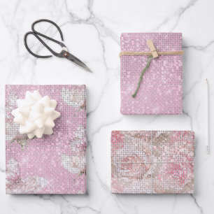 Blush Pink Rose Butterfly Sparkle Birthday Wrapping Paper Sheet