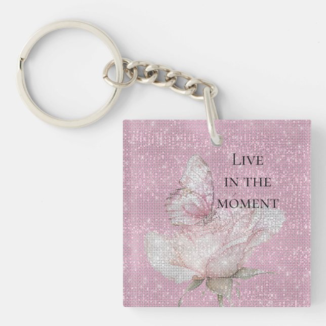 Blush Pink Rose Butterfly Sparkle   Key Ring (Front)