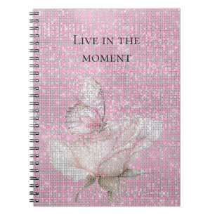 Blush Pink Rose Butterfly Sparkle Notebook