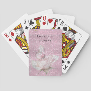 Blush Pink Rose Butterfly Sparkle Playing Cards