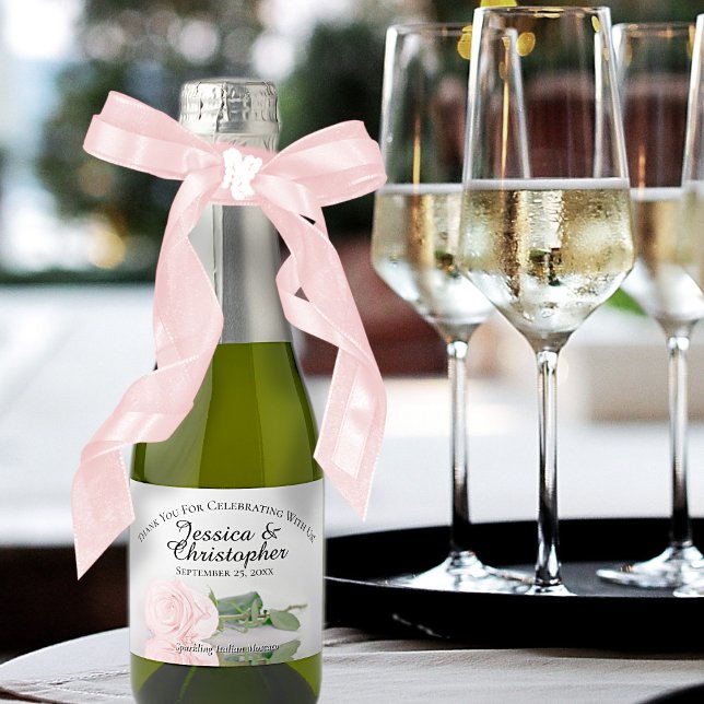 Blush Pink Rose Classy Wedding Thank You Mini Sparkling Wine Label (Creator Uploaded)