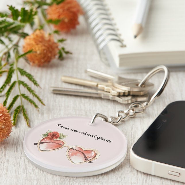 Blush Pink Rose Coloured Sunglasses Key Ring (Front Right)