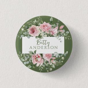 Blush Pink Rose Custom Name 3 Cm Round Badge