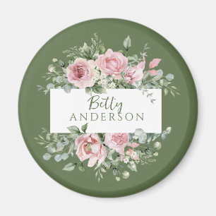 Blush Pink Rose Custom Name Magnet