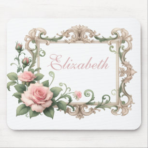 Blush Pink Rose Custom Name Mouse Mat