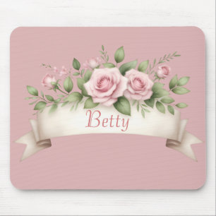 Blush Pink Rose Custom Name Mouse Mat