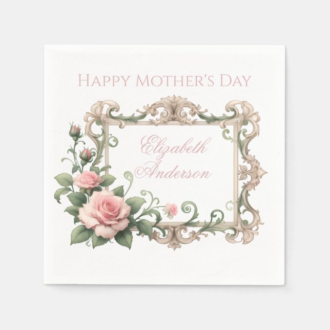 Blush Pink Rose Custom Name Napkin (Front)