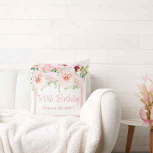 Blush Pink Rose Dahlia 80th Birthday Square Cushion